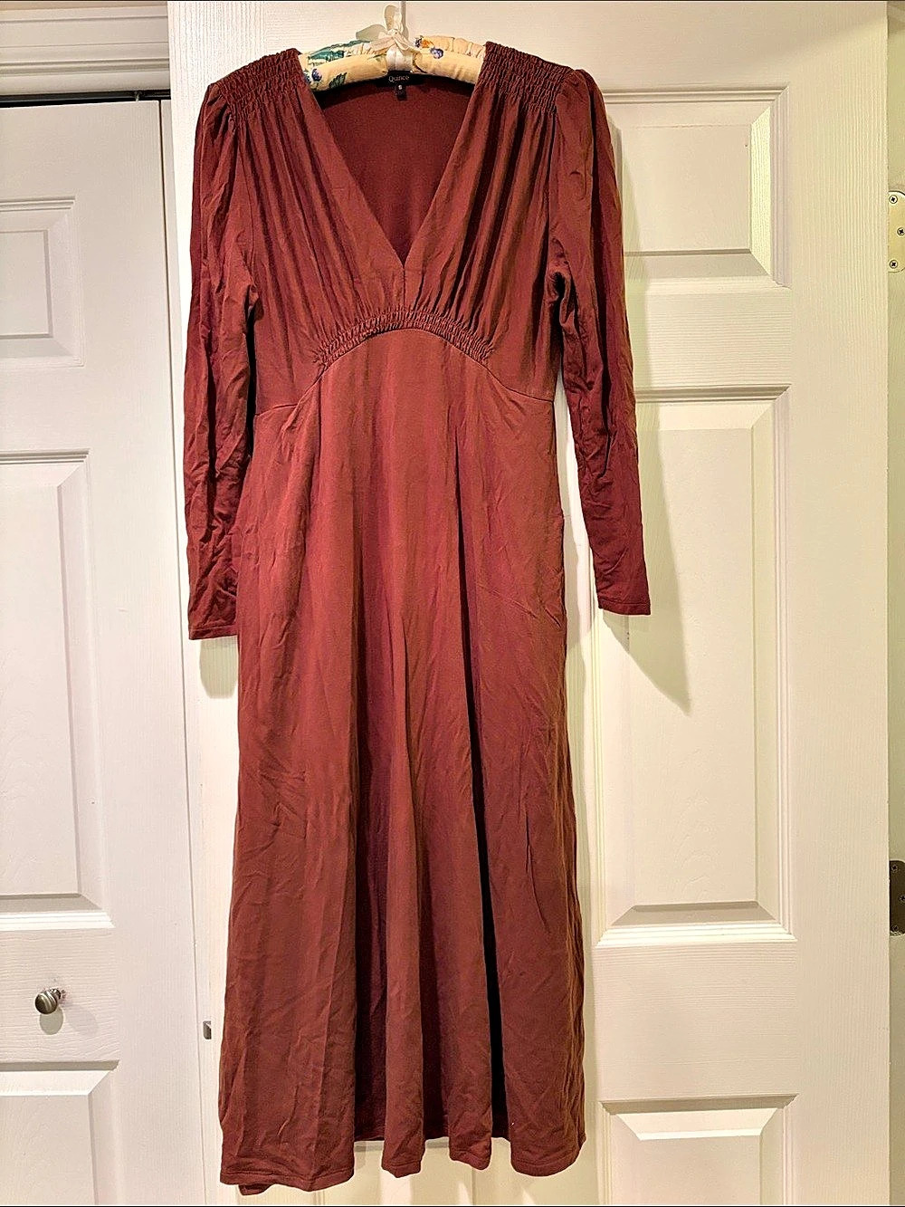Quince Tencel Jersey V-Neck Long Sleeve Midi Dress Red Small